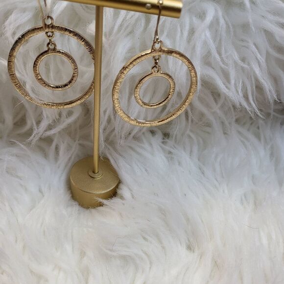Gold & rhinestone double circle drop earrings - Picture 2 of 2